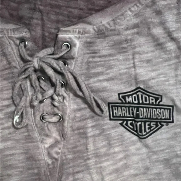 Harley-Davidson® Throttle Lace-Up Long Sleeve Knit Top Size S Studded Logo Back - Picture 3 of 10